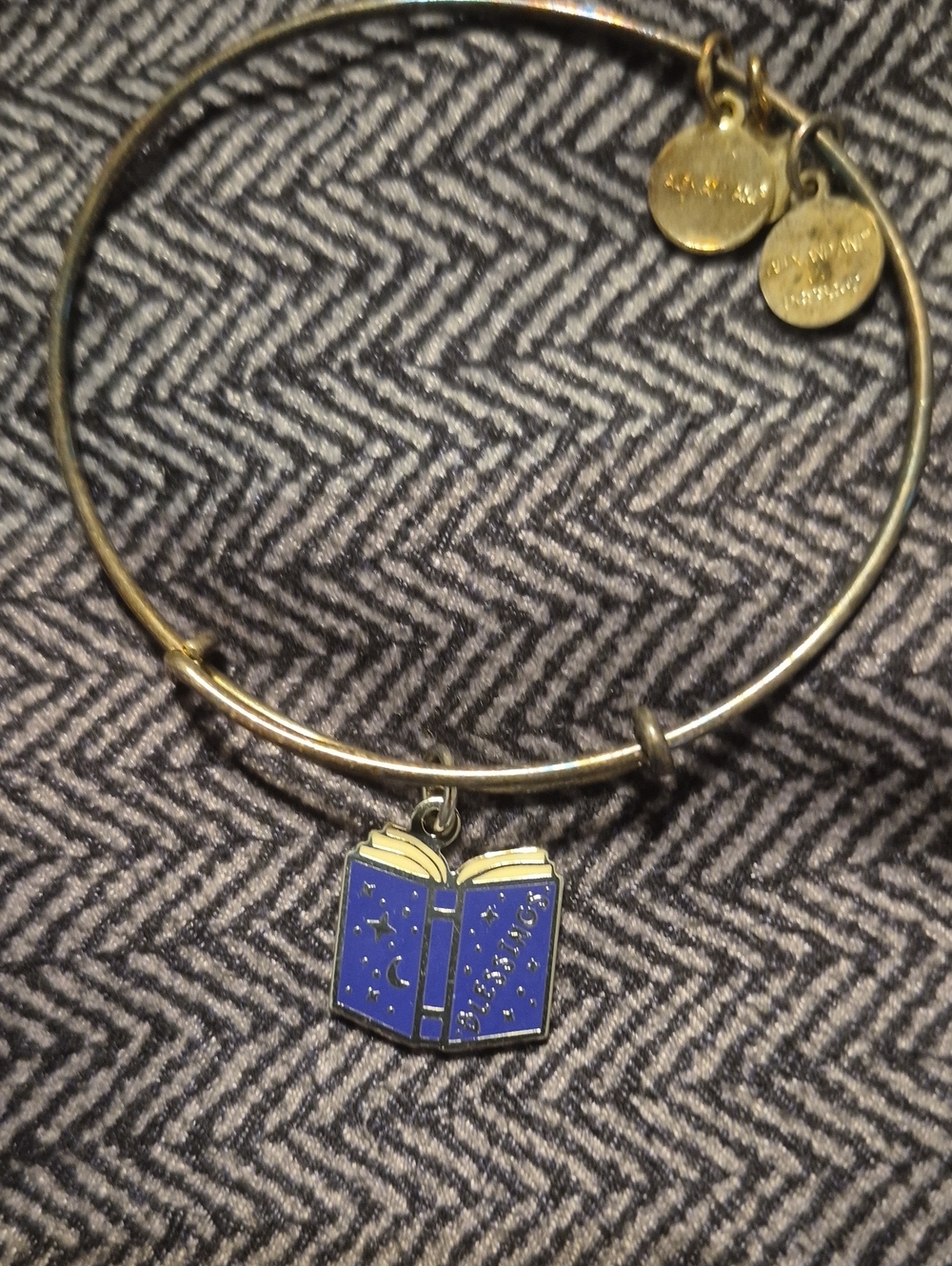 Alex and Ani Gold-Tone Bangle with Blue Book Charm